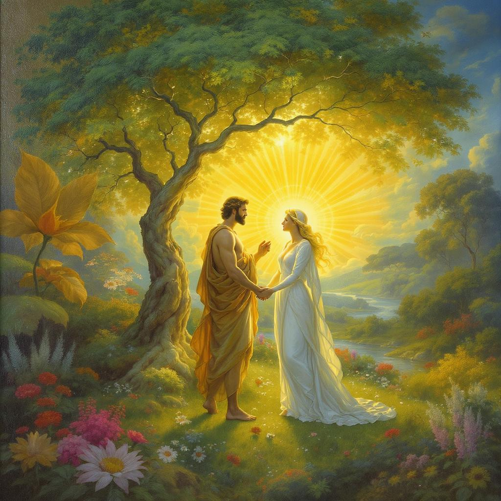 Adam and Eve in Garden of Eden, illustrating complementarian roles in creation.