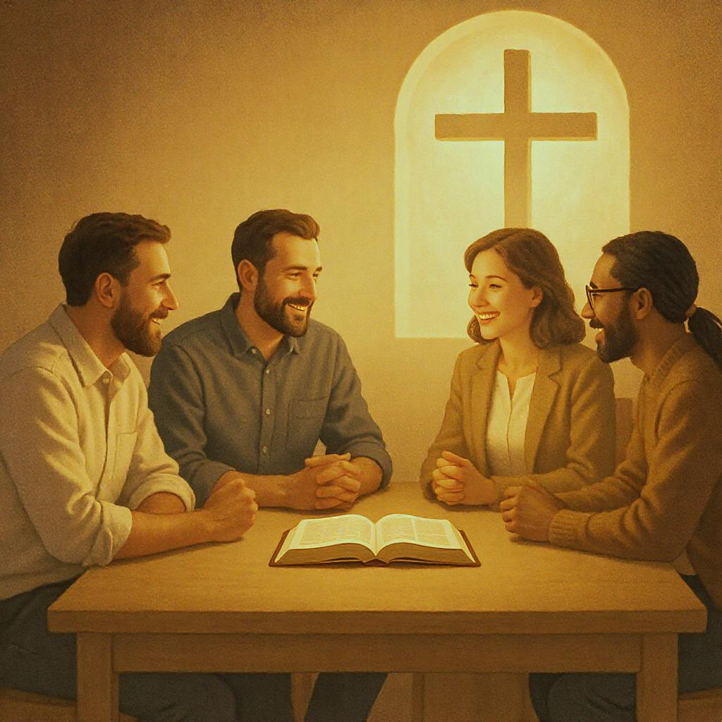 Bible study group discussing complementarianism, seeking biblical truth.