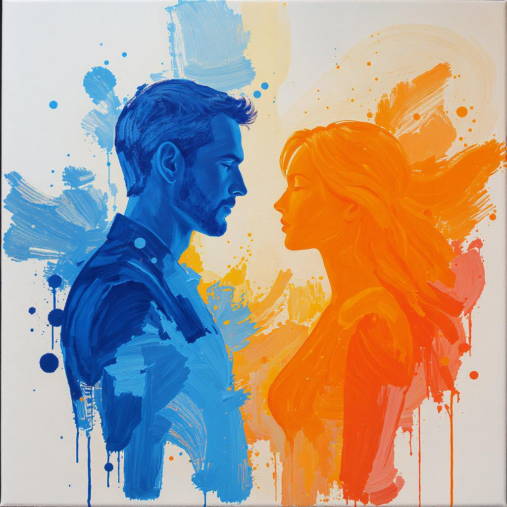 Abstract complementary colors with silhouettes, showing unity in biblical gender roles.