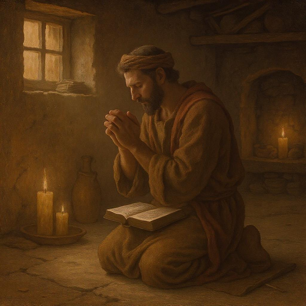 Man praying with Bible, symbolizing servant leadership in biblical masculinity.